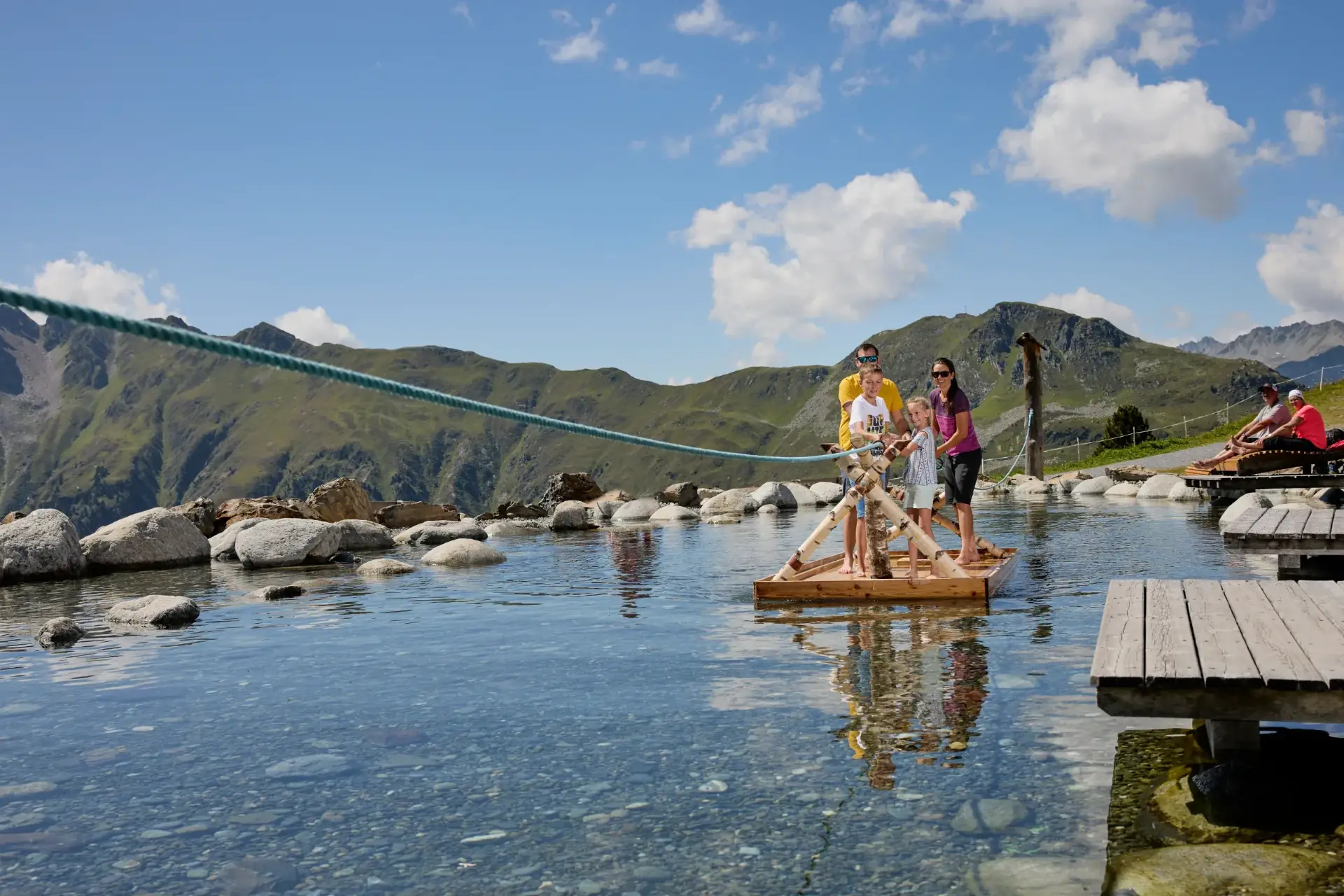 A family on a raft at the Vider Truja Adventure Park